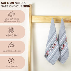 Rangoli Oriental 100% Cotton, Hand Towel 450 GSM Pack of 2 | Hanging Towel Soft, Luxury & Highly Absorbent Towels |Men & Women | Fade Resistant & Multipurpose Hand Towels, 40x60 Cm, Grey