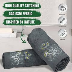 RANGOLI SOFT ABSORBENT DURABLE TOWELS 100% Cotton Martin Set of 2 Hand Towels | 540 GSM, Quick Dry, Ultra Soft, Highly Absorbent Printed Hand Towel for Men/Women Luxury Towels | Grey