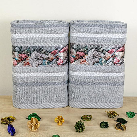 Rangoli Oriental 100% Cotton, Hand Towel 450 GSM Pack of 2 | Hanging Towel Soft, Luxury & Highly Absorbent Towels |Men & Women | Fade Resistant & Multipurpose Hand Towels, 40x60 Cm, Grey