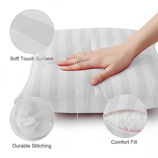 DADDY COOL Decorative 12x12 Inch White Stripe Polyester Cushions with Microfiber Filling | Soft Throw Pillows for Sofa, Bed | Square Sofa Cushion Set | Living Room Decor | Pack of 2