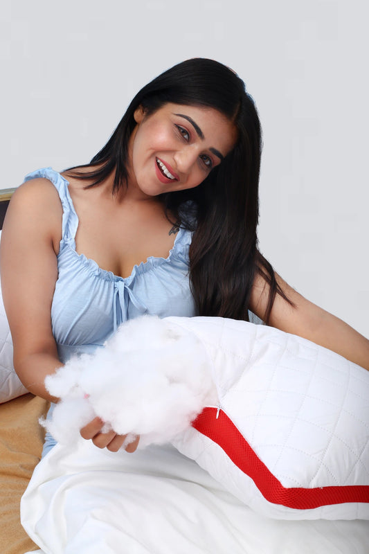 Sound Sleep Pillow Microfibre Sleeping Pillow Pack of 2 Geometric Pillow for Neck Pain Comfortable Relief for Back, Stomach, Side Sleepers 17x27In (White, Red)