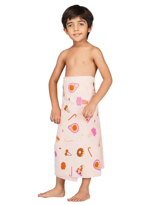 Rangoli Pizza Kids Bath Towel, 100% Cotton 380 GSM, Towel for Bath Super Soft & Highly Absorbent, Anti-Bacterial & Anti-Odour, Towels for Kid Girls and Boys