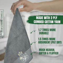RANGOLI SOFT ABSORBENT DURABLE TOWELS 100% Cotton Martin Set of 2 Hand Towels | 540 GSM, Quick Dry, Ultra Soft, Highly Absorbent Printed Hand Towel for Men/Women Luxury Towels | Grey