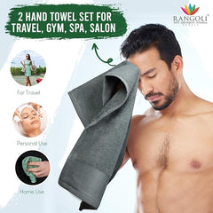 RANGOLI SOFT ABSORBENT DURABLE TOWELS 100% Cotton Martin Set of 2 Hand Towels | 540 GSM, Quick Dry, Ultra Soft, Highly Absorbent Printed Hand Towel for Men/Women Luxury Towels | Grey