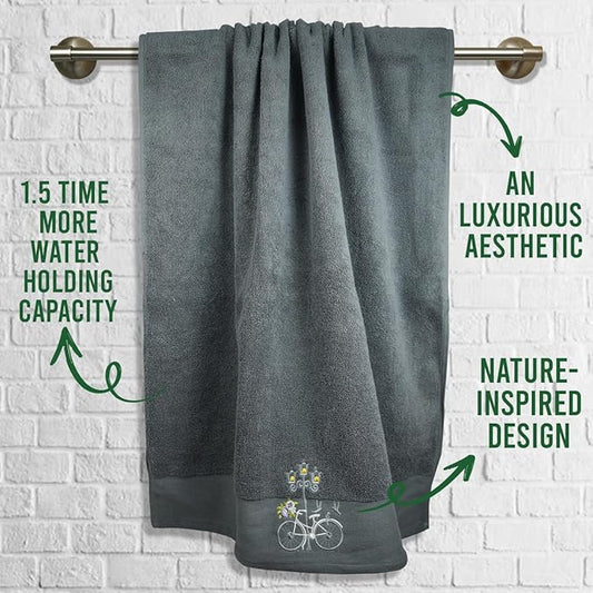 Rangoli 100% Cotton Martin 1 Bath Towel | 540 GSM, Quick Dry, Ultra Soft, Highly Absorbent Printed Hand Towel for Men/Women Luxury & Highly Absorbent Towels | Grey