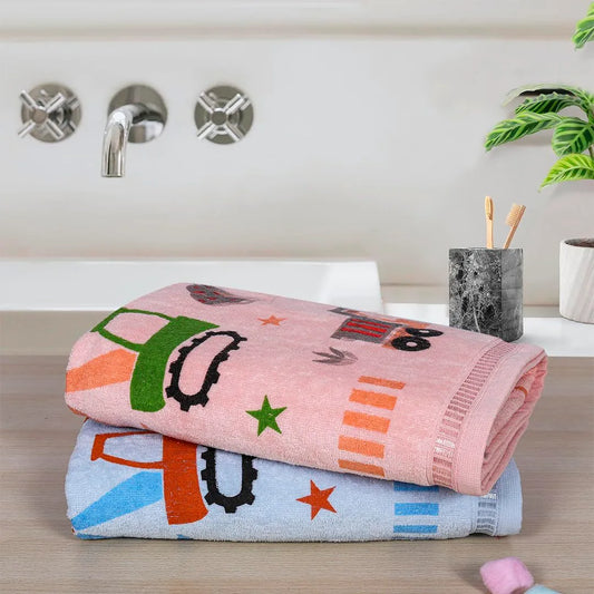 Rangoli Tracktor Kids Bath Towel, 100% Cotton 380 GSM, Towel for Bath Super Soft & Highly Absorbent, Anti-Bacterial & Anti-Odour, Towels for Kid Girls and Boys