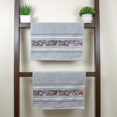 Rangoli Oriental 100% Cotton, Hand Towel 450 GSM Pack of 2 | Hanging Towel Soft, Luxury & Highly Absorbent Towels |Men & Women | Fade Resistant & Multipurpose Hand Towels, 40x60 Cm, Grey