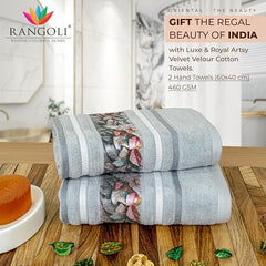 Rangoli Oriental 100% Cotton, Hand Towel 450 GSM Pack of 2 | Hanging Towel Soft, Luxury & Highly Absorbent Towels |Men & Women | Fade Resistant & Multipurpose Hand Towels, 40x60 Cm, Grey