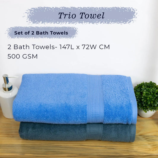 Rangoli Trio 100% Cotton Bath Towel ,500 GSM| Super Absorbent, Quick Dry & Ultra Soft Towel for Bath, Travel, Gym, Spa & Yoga|Set of 3 (1 Bath & 2 Hand Towel)