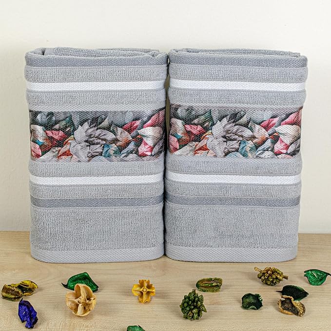 Rangoli Oriental 100% Cotton, Hand Towel 450 GSM Pack of 2 | Hanging Towel Soft, Luxury & Highly Absorbent Towels |Men & Women | Fade Resistant & Multipurpose Hand Towels, 40x60 Cm, Grey